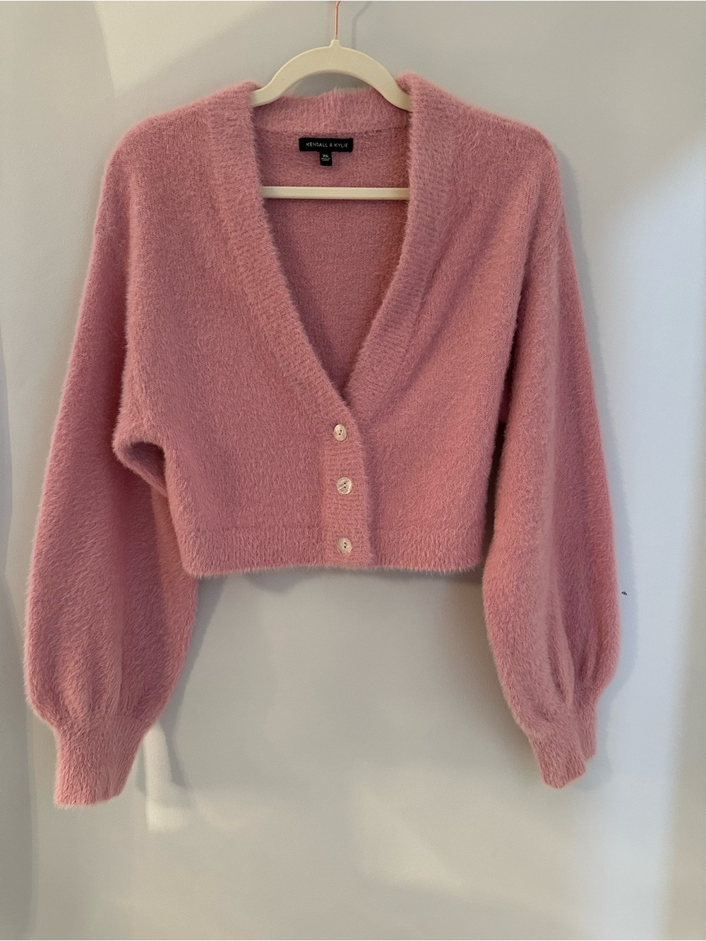 Kendall & Kylie Dusty Pink Cropped Fuzzy V-Neck Cardigan